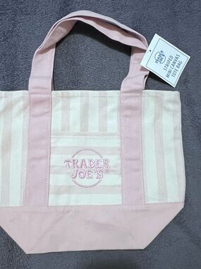 NWT Trader Joe's Pink Striped Canvas Tote